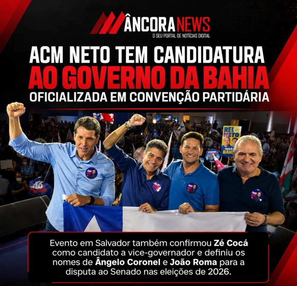 União Brasil confirma ACM Neto como candidato ao Governo da Bahia para as eleições de 2026